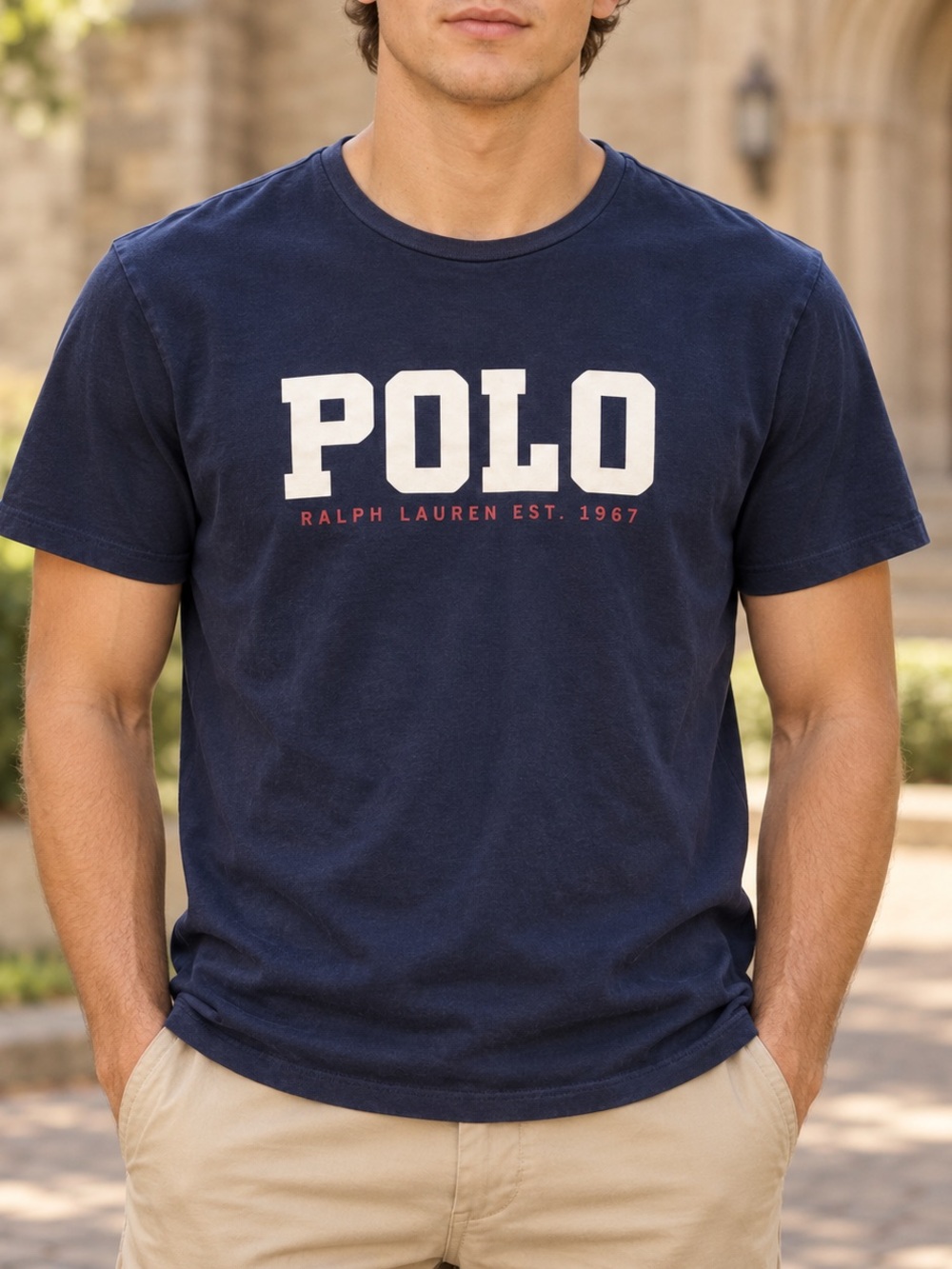 Polo Ralph Lauren Mens M Navy Spellout Est 1967 Graphic T Shirt